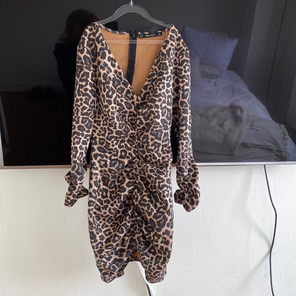 Zara Ruched Leopard Dress